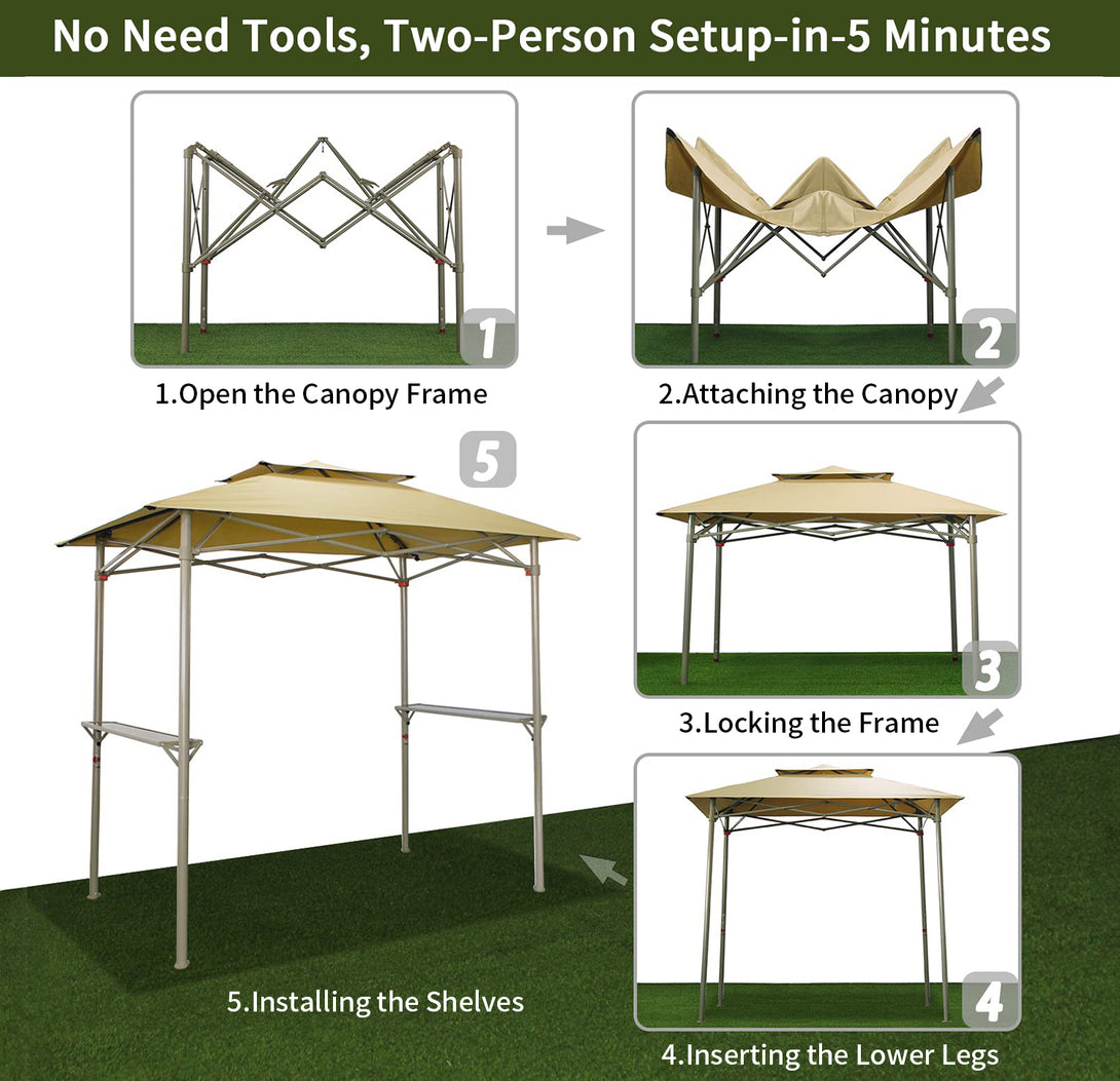 CROWN SHADES 8x5 Grill Gazebo - Auvent BBQ Pop-Up