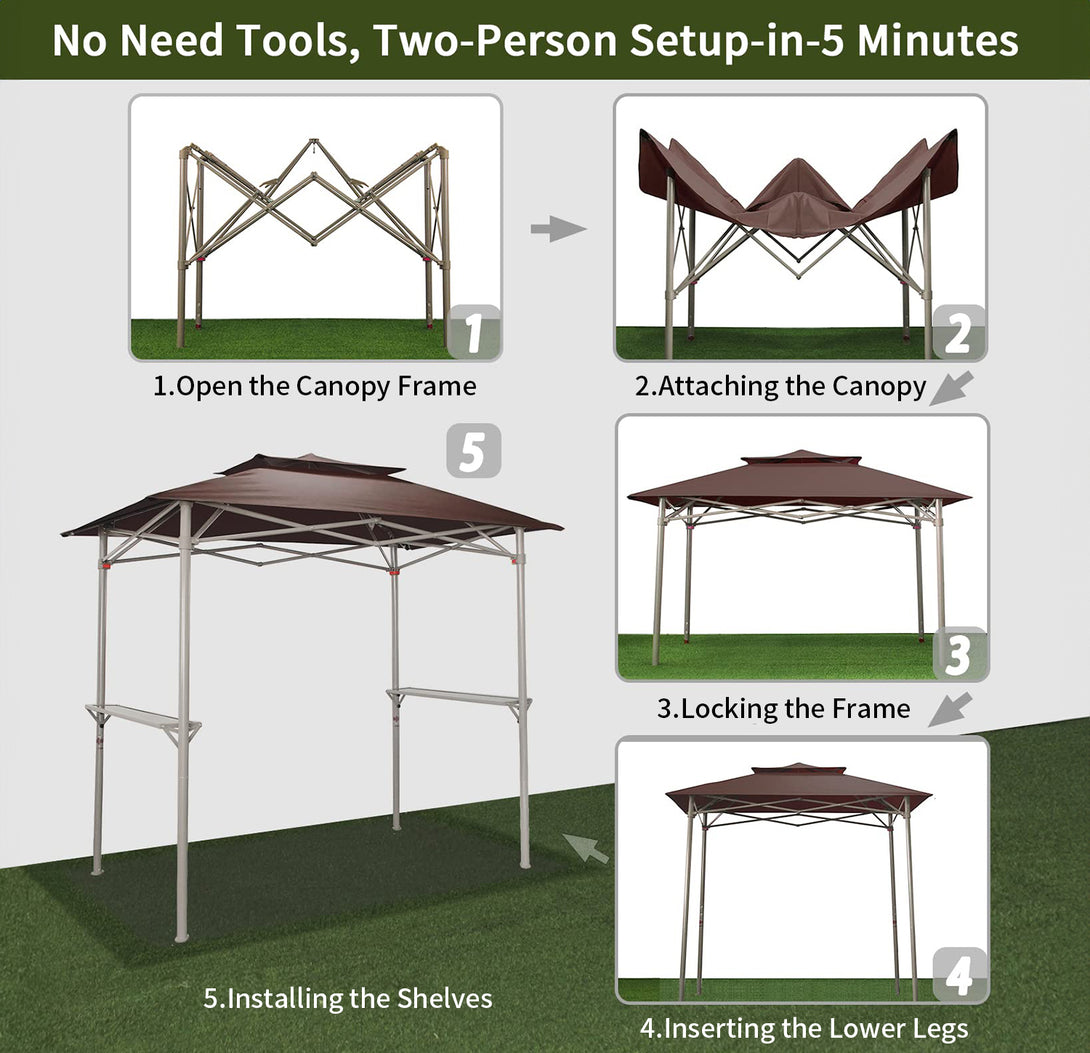 CROWN SHADES 8x5 Grill Gazebo - Auvent BBQ Pop-Up