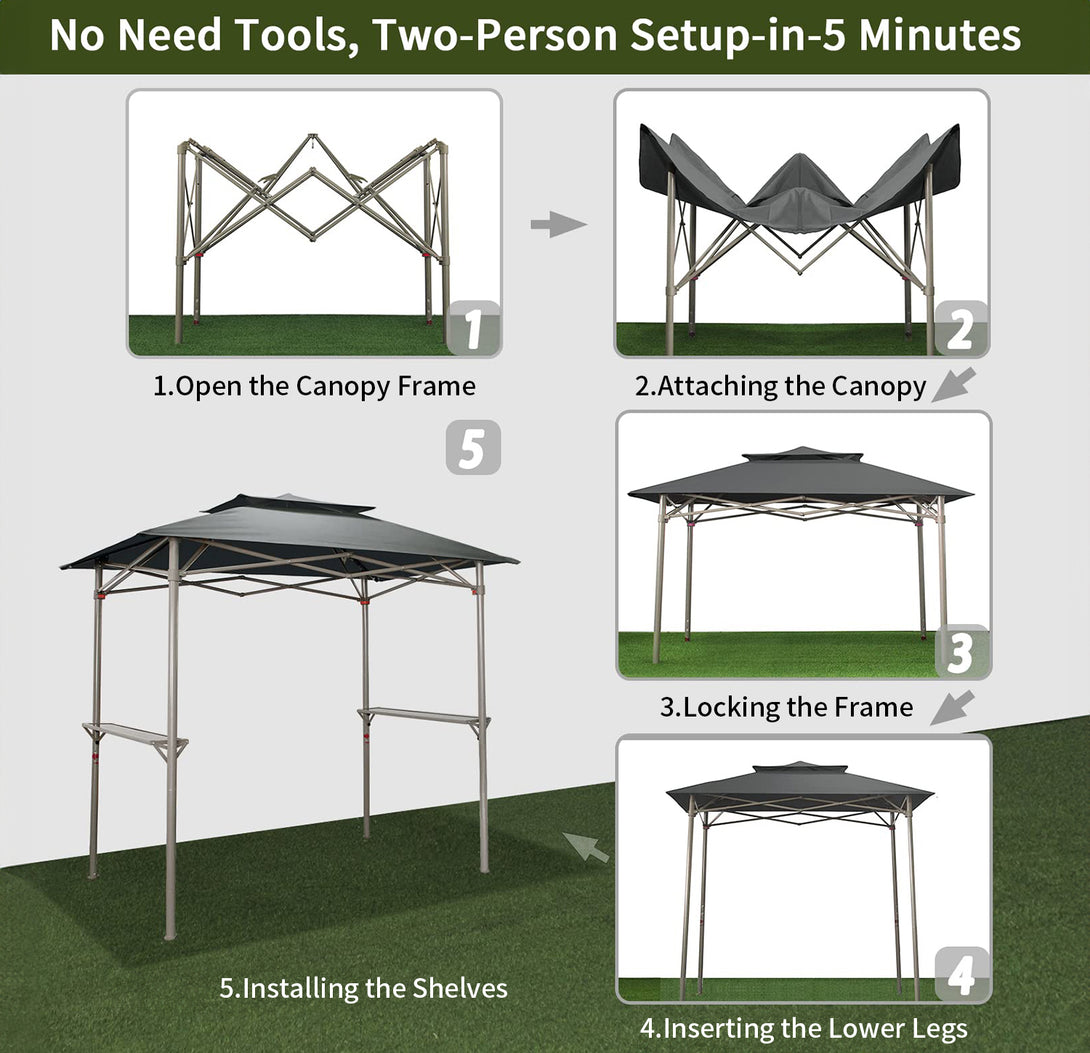 CROWN SHADES 8x5 Grill Gazebo - Auvent BBQ Pop-Up