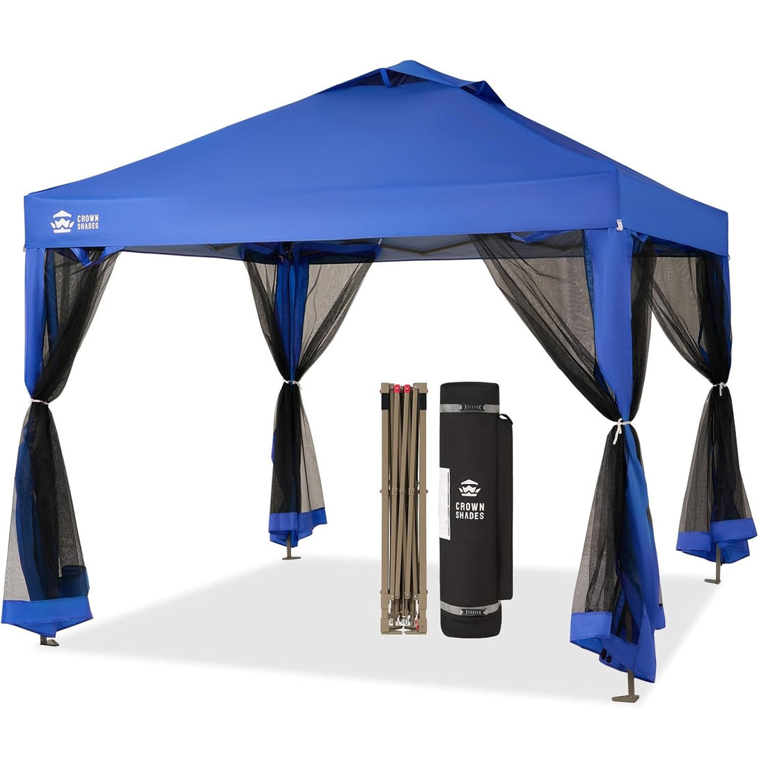 Tente pliante 10x10 avec auvent - Murs en maille