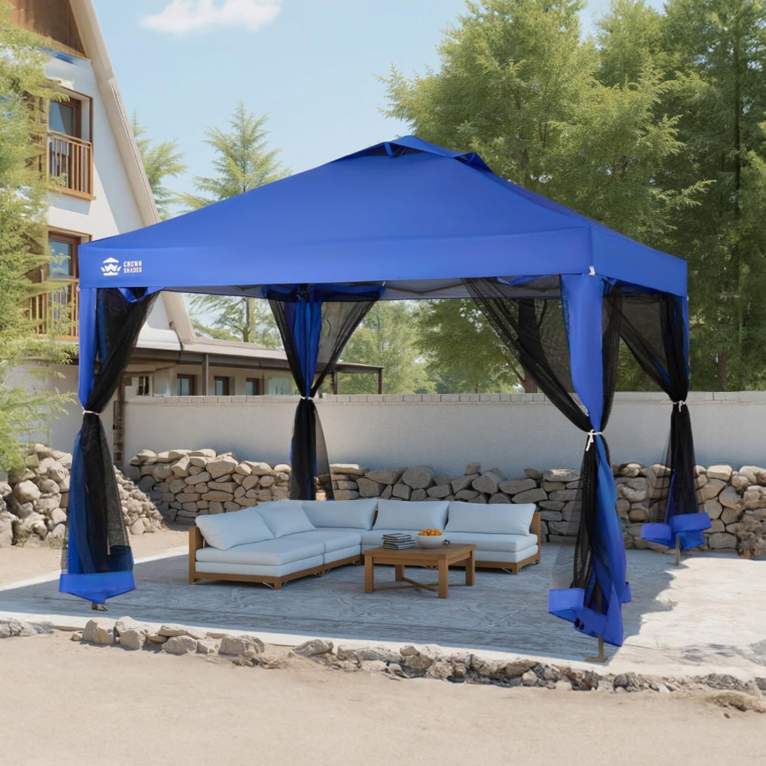 Tente pliante 10x10 avec auvent - Murs en maille