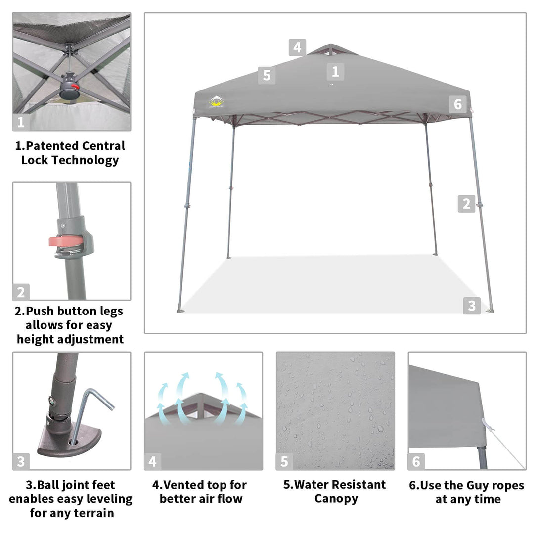 9x9 Pop Up Canopy Tent with Roller Bag – Slant Leg Outdoor Shade for Events & Camping