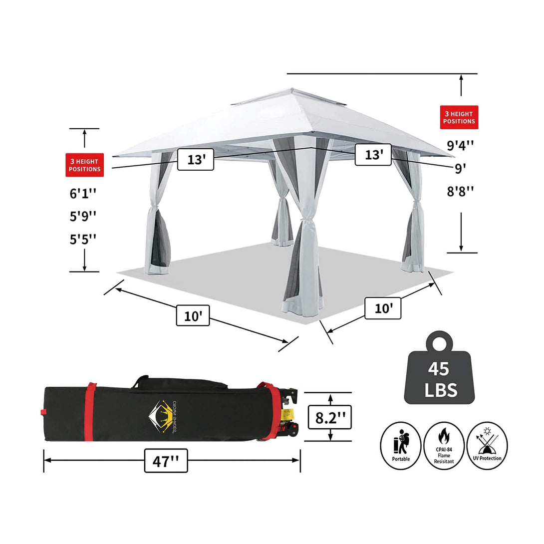 Tente auvent gazebo pop-up 13x13 - Abri extérieur pour patio et jardin