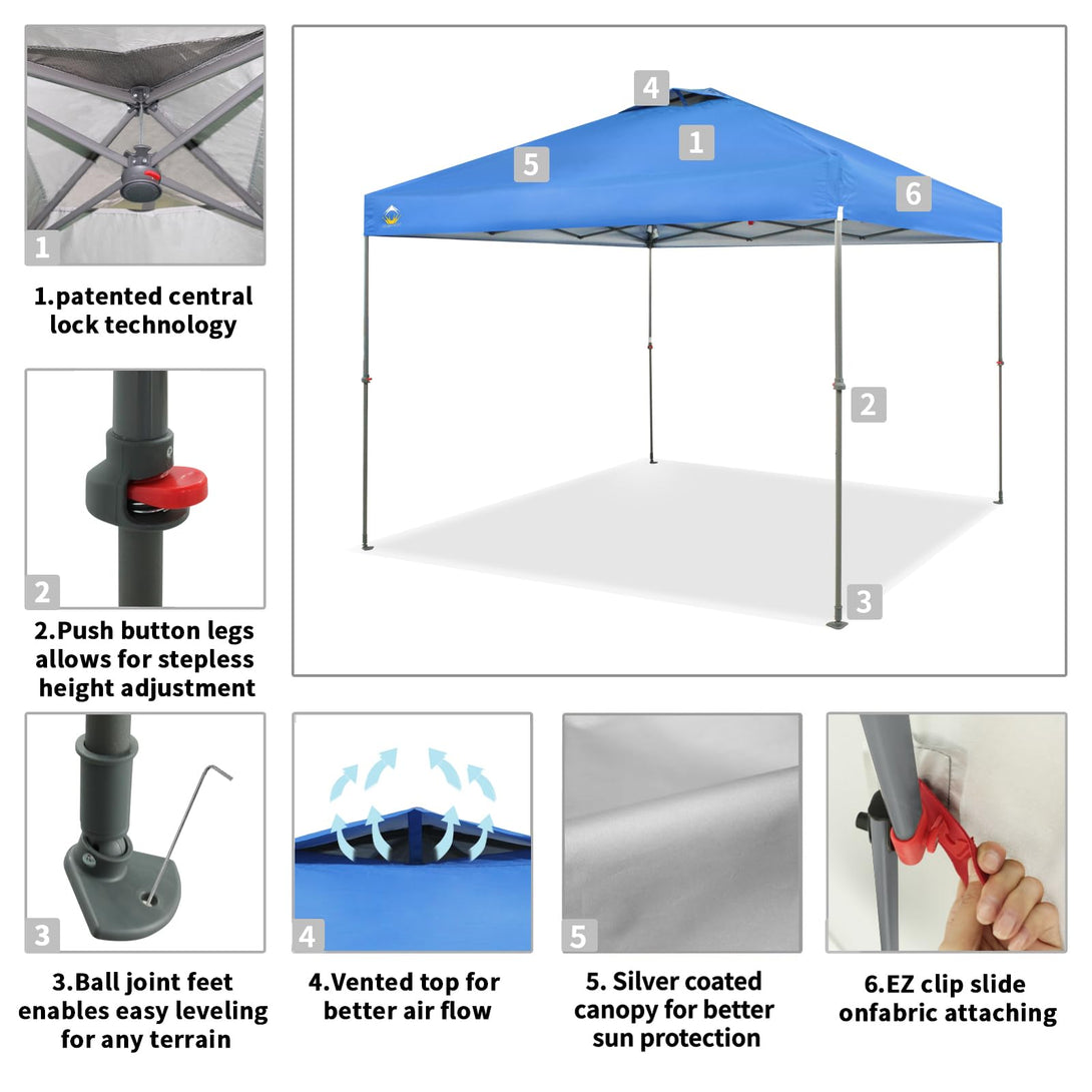 Tente pliante 10x10 - Ombre instantanée pour plage et extérieur