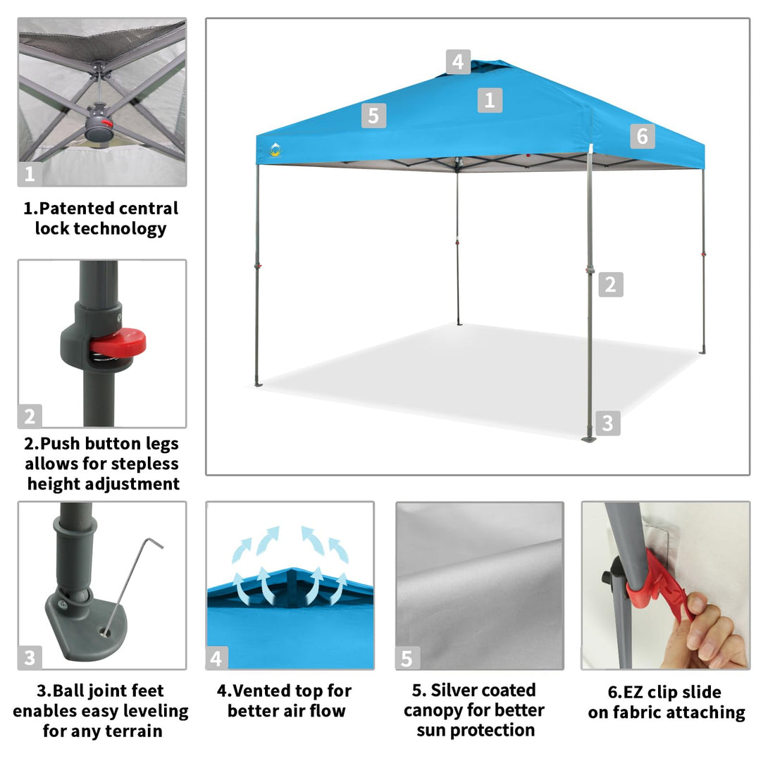 Tente pliante 10x10 - Ombre instantanée pour plage et extérieur