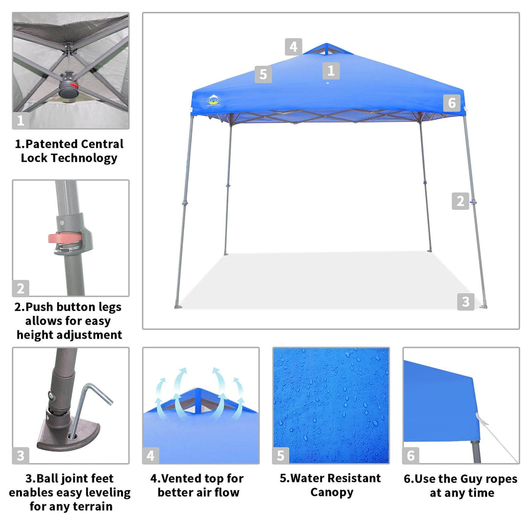 9x9 Pop Up Canopy Tent with Roller Bag – Slant Leg Outdoor Shade for Events & Camping