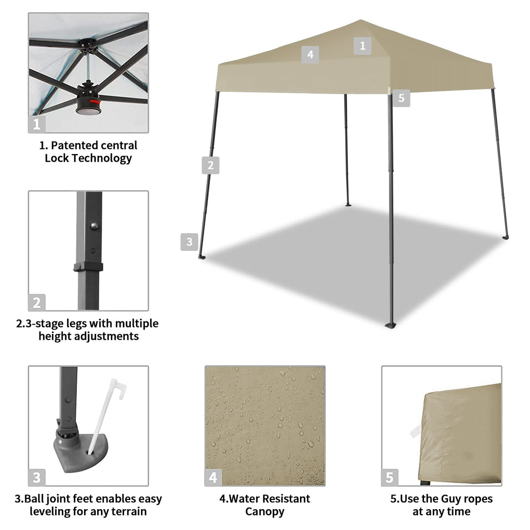 Tente de plage pop-up avec auvent à jambes inclinées 6,5x6,5