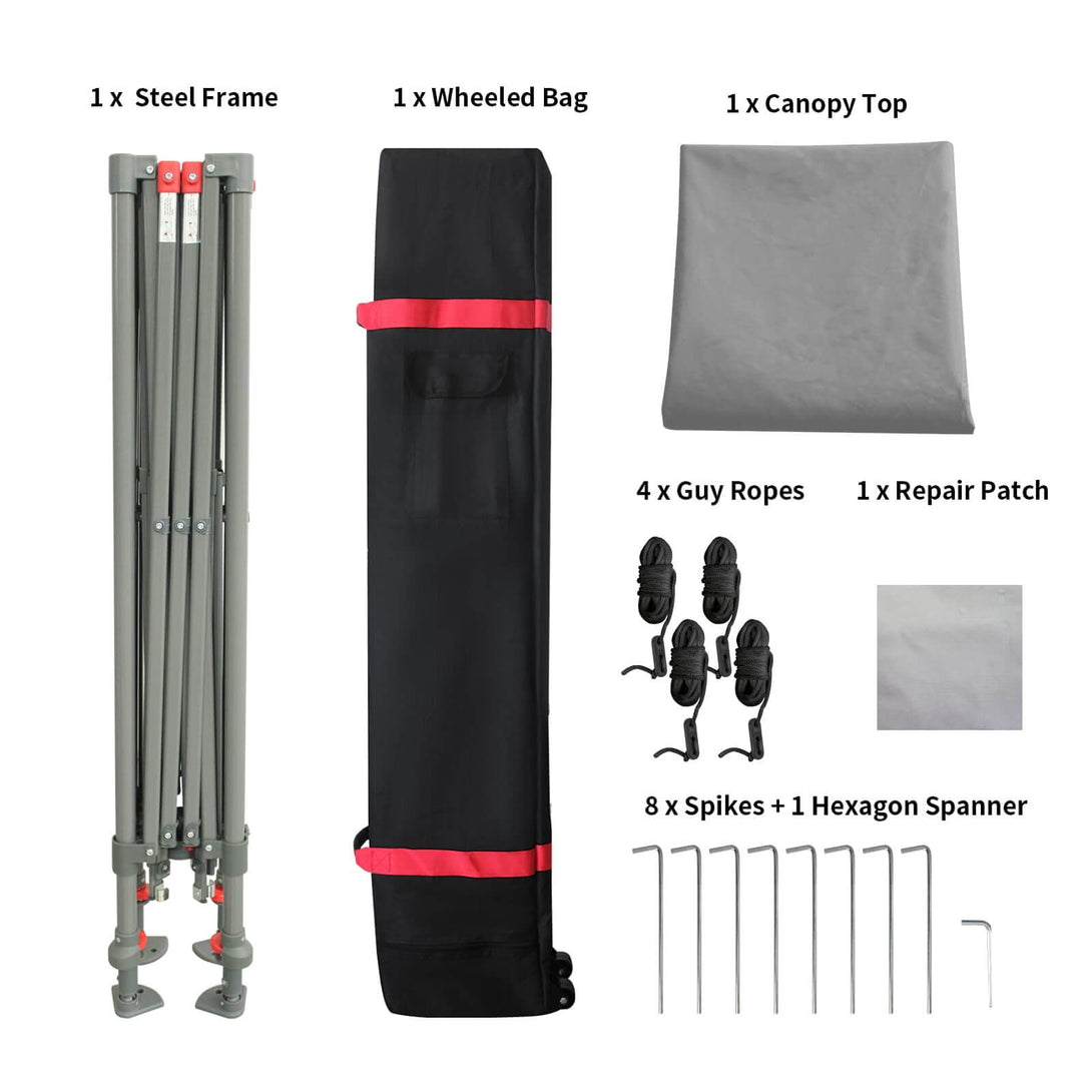 Auvent 9x9 à jambes inclinées - Réglages infinis des jambes & pieds à rotule