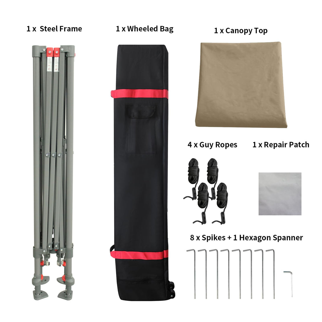 Auvent 9x9 à jambes inclinées - Réglages infinis des jambes & pieds à rotule