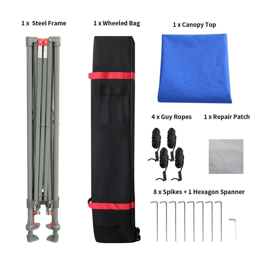 Auvent 9x9 à jambes inclinées - Réglages infinis des jambes & pieds à rotule