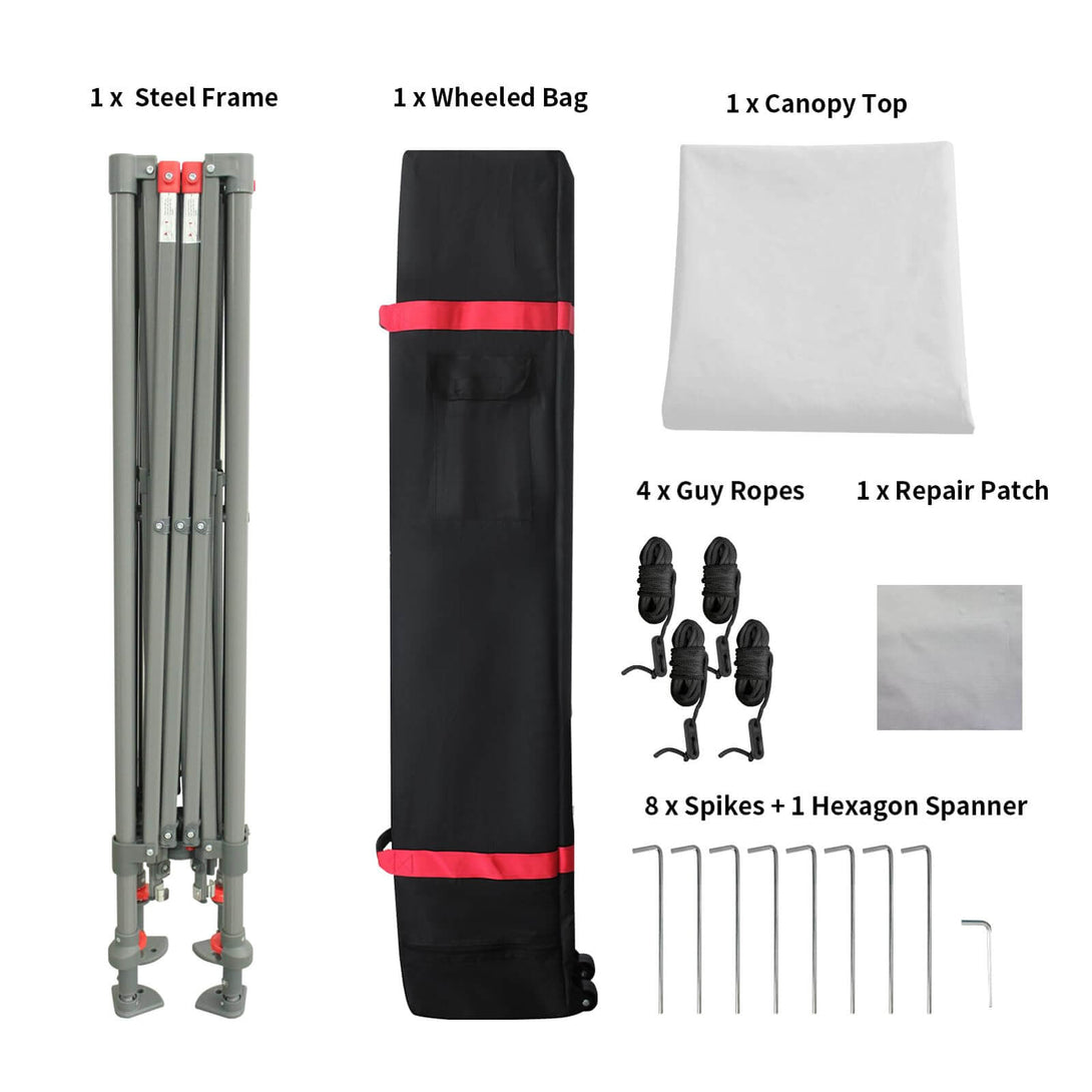 Auvent 9x9 à jambes inclinées - Réglages infinis des jambes & pieds à rotule
